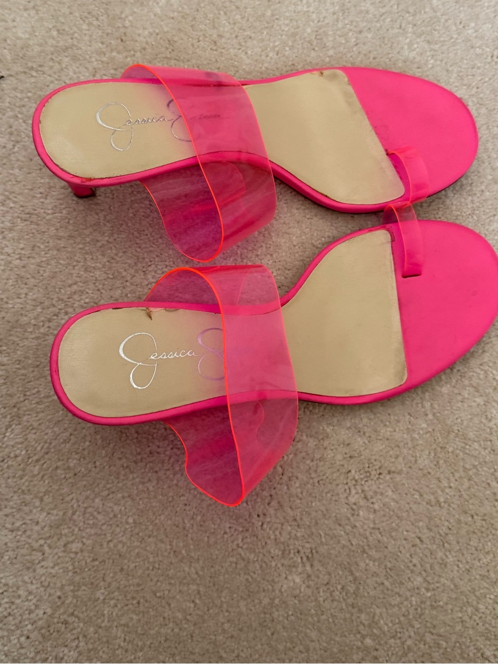 Jessica Simpson Neon Pink Clear Strap Short Heels 7.5/8